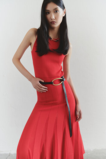 Trendyol Collection Limited Edition Red Maxi Knitwear Plain A-Line Dress Twoss25El00496