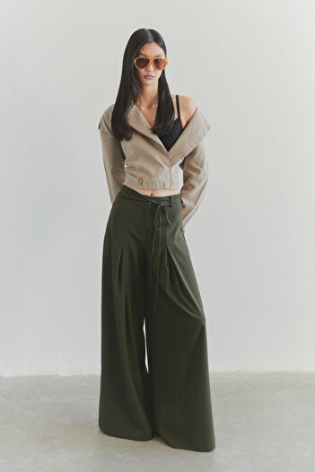 Trendyol Collection Limited Edition - Khaki Belted Wide Leg Woven Pants Twoss25Pl00082