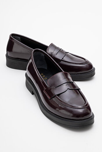 LuviShoes Pline бордови червени лачени дамски обувки мокасини от естествена кожа