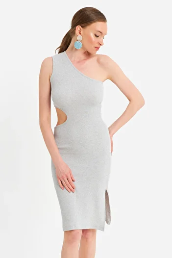 Cool & Sexy Women's Gray Low-Cut Camisole Midi Dress Or2460