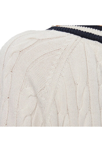 Tommy Jeans TRICOT, PENTRU FEMEI, GÂTUL IN V, MANECI LUNGI, BICOLOR, CU LOGO
