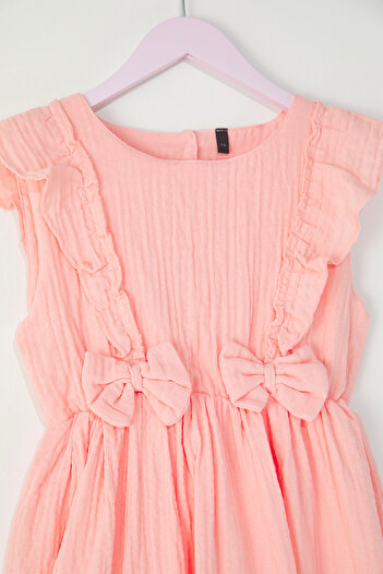 TRENDYOLKIDS Salmon Midi Plain Woven Dress Tkdss25El00060