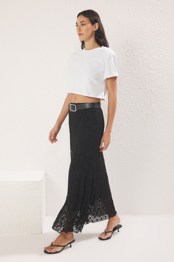 Trendyol Collection Black a Line Lined Lace Maxi Stretchy Knitted Skirt Twoss25Et00149