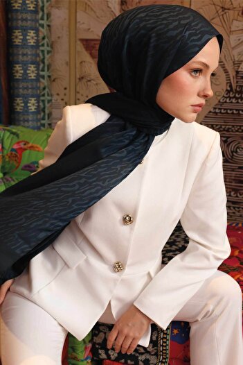 VALORSCARF Zebra Desen Şal - Akşam Mavi