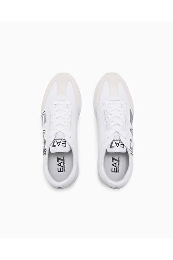 EA7 Unısex Marka Logolu Rahat Taban Bağıcıklı Beyaz-Siyah Sneaker X8X101 XK257-U426