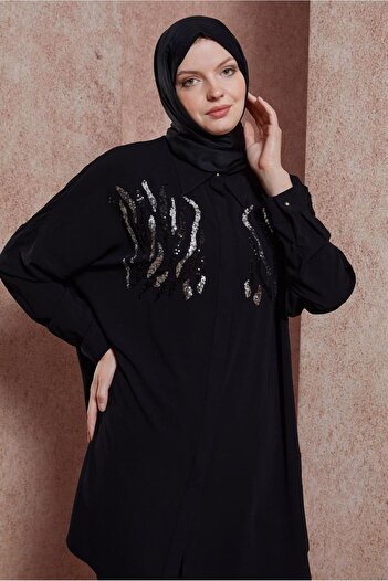 Alvina Shirt Collar Sequin Detailed Tunic 44569
