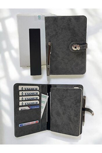 Eren Ofis Special Design Nubuck Leather Cover Notebook - Ballpoint Pen Set Gift