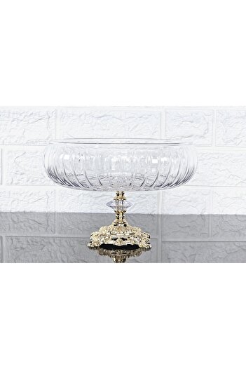 atabey home collection Lotus Crystal 24 cm Cut Decor Gold Cast Foot Salad Bowl Glass Presentation Bowl & Salad Bowl
