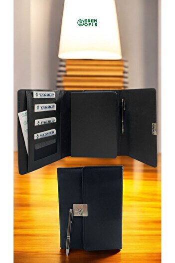 Eren Ofis Handmade Genuine Leather Scrapbook Bag with Key Lock and Pen Set