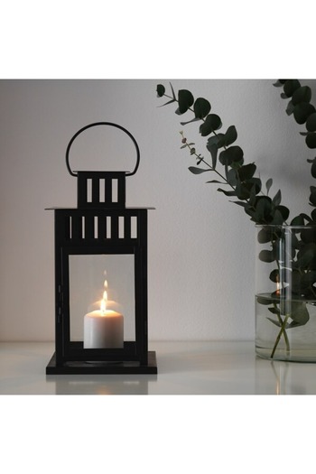 IKEA BORRBY Lantern, Black, 28 cm  Stylish Metal & Glass Candle Holder for Indoor & Outdoor Cozy Lighting