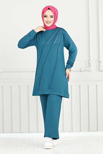 ModaMerve Stone Detailed Hijab Suit 2692Ayd969-M Petrol
