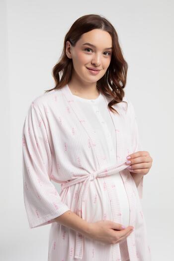 Arnetta Pembe Çizgili 3'lü Lohusa Pijama Seti