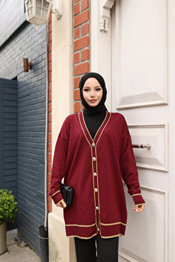 NATUFIAN STORE Women's Mercerized Glitter Diamond Patterned Hijab Cardigan