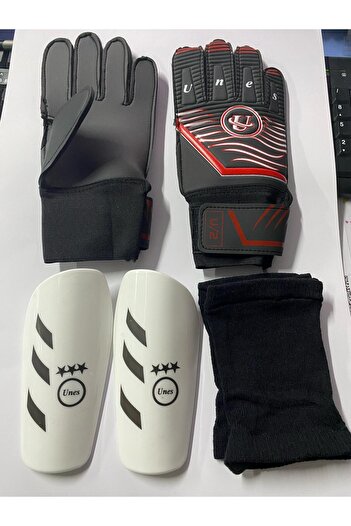 unes Red Goalkeeper Gloves and Shinpad Set