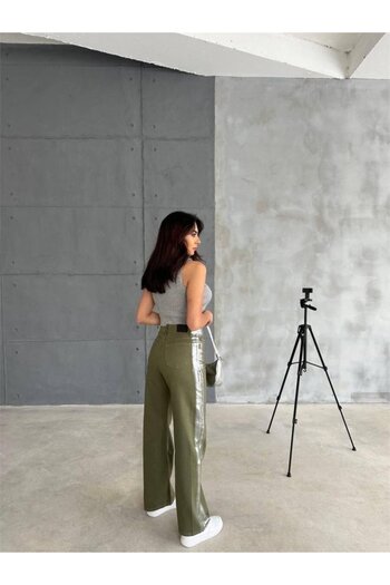 Giyimodam Gabardine palazzo pants - khaki