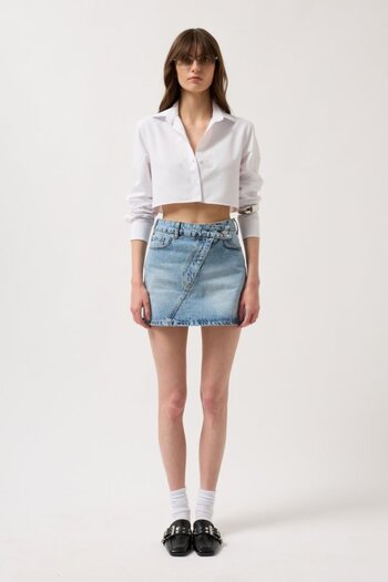 ETİLER COLLECTION Mrpurple Asymmetrical Belt Denim Mini Skirt
