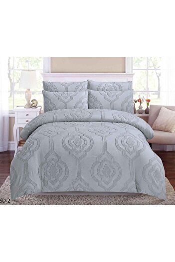 Comfy 6 PC KING SIZE COTTON GREY EMBROIDERED LUXURIOUS COMFORTER SET