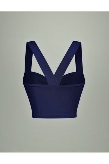 Wild Flower Navy Blue Summer Wide Shoulder Strap Twist Front Crop
