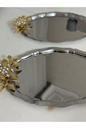 SEVA ÇELİK Stainless Steel 2 Pieces Oval Chamomile Stone Presentation Table