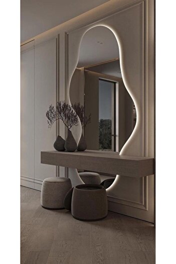 Viera Concept Asimetrik beyaz led aydınlatmalı boy aynası