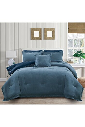 Generic En Zone Winter Double Bedspread 8 Pieces || Dark Blue