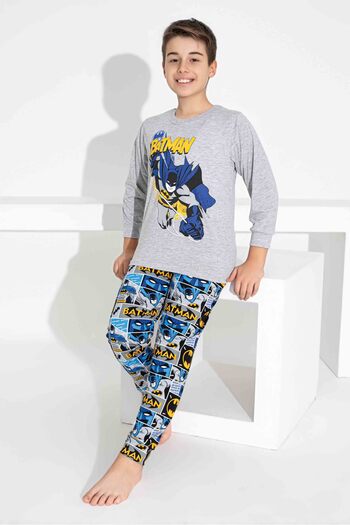 ETHEM TEKSTİL Boy's Gray Character Printed 100% Cotton Pajama Set
