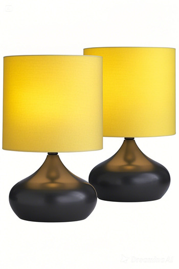 White West inn House 2 Pieces Metal Ellipse Table Lamps with Cream Fabric Hat