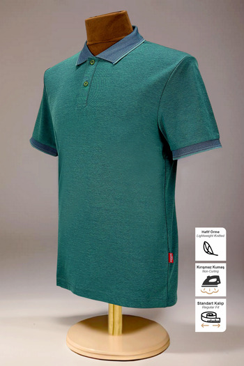 BESSA Men's Green Polo Neck T-Shirt Armband Without Pocket Regular Fit Non-Curling Interlock Fabric