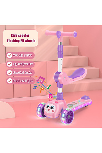 Generic 3-in-1 Kids Kick Scooter with  Adjustable Handlebar, Foldable Seat, Light-Up Wheels & Deck