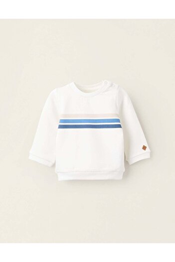 Ziddy Fleece Striped Sweatshirt for Newborns, White