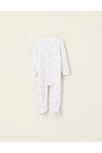 Ziddy Cotton Sleepsuit with Cupcakes Motif for Baby Girls, White