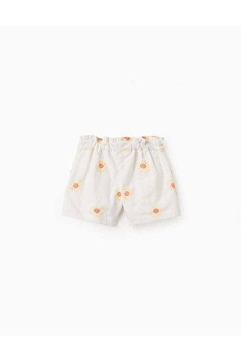 Ziddy Cotton and Linen Shorts with Flowers for Girls, White