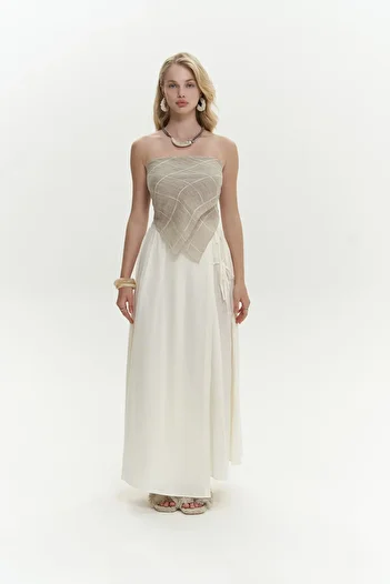 BOHEMAİ Aida Rope Detail Pleated Ecru Skirt