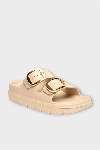 Liger Stylish Women's Slippers - Beige with High Sole Buckle