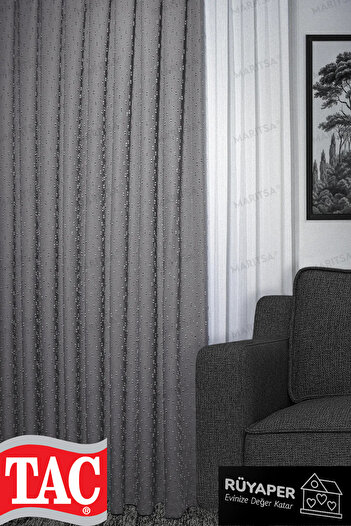 Taç Bohemian Gray Dream Linen Series Pompom Pattern Tight Pleat Single Wing