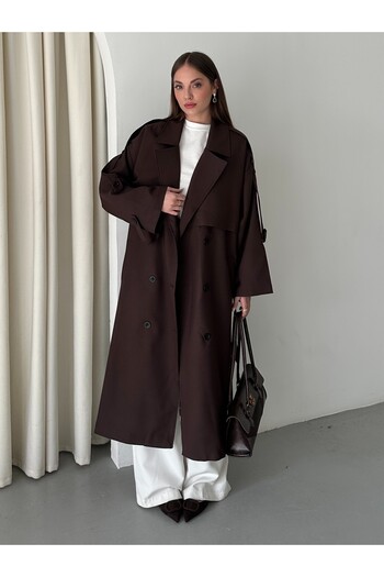 Laluvia Hořkohnědý oversize trenčkot Lucky Button Detailed - 9476