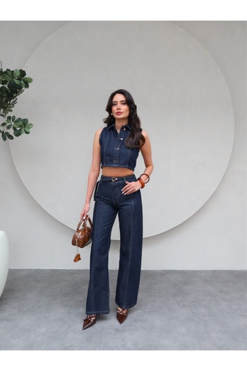 ESRAHELVACI Denim Zero Sleeve Vest and Trousers Set