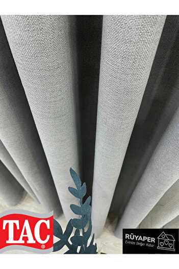 Taç Dreamper Gray Color Linen Blackout Blackout Hotel Style Background Curtain with Dense Pleats (Single Wing)