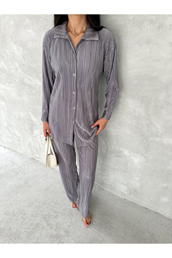 sportiness Pilated Fabric Waist Elastic Comfortable Fit Wide Leg Pants Shirt Suit