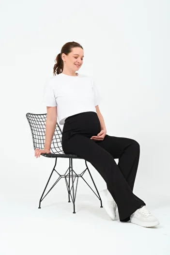 BUSA Flared Leg Trousers - Maternity Waist Adjustable Black