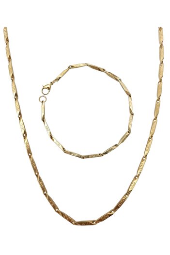 Tasarım Çelik Takı Seti Bileklik Kolye Titanyum Melon Motifli Model 2 mm 22-55 cm Altın Sarısı Gold