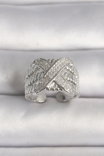 Skygo Brass Silver Color Adjustable Zircon Stone X Model Women's Ring - Tj-Byk3582