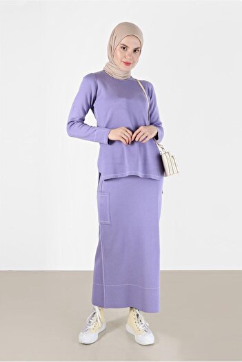Alvina STITCH DETAILED DOUBLE SKIRT Knitwear Suit 42083