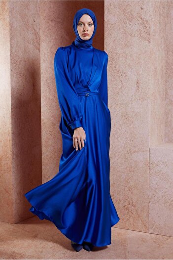 Alvina Satin Textured Belted Dress - 44556