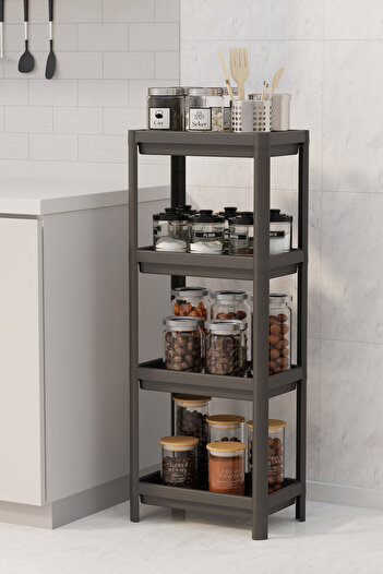 Omaş Household Product Μονάδα ραφιών μπάνιου 4 επιπέδων Μαύρη οργάνωση μπάνιου Θήκη για σαμπουάν Ντουλάπα για πετσέτες