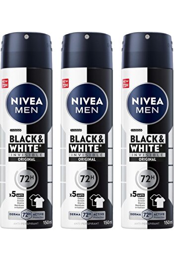 NIVEA Men Black & White Invisible Original Antiperspirant Spray, 3 x 150ml