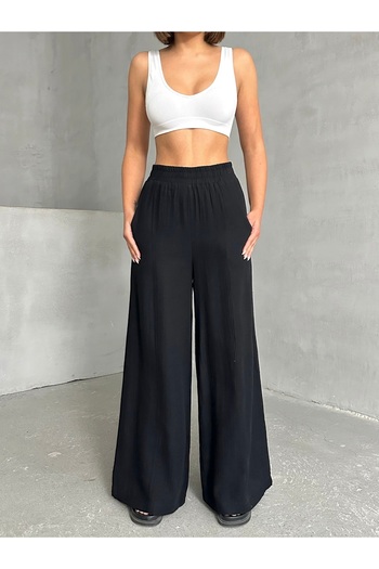 BEJNA Women's Black Muslin Loose Cut Trousers