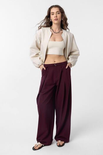 Antioch Plum Belted Pleated Women's Trousers