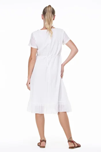 Eliş Şile Bezi Κοντό μανίκι Moonlight Embroidery Midi Summer Authentic φόρεμα κρέμα