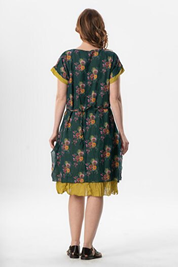 Eliş Şile Bezi Short Sleeve Voile Laurel Midi Length Summer Authentic Dress Mimosa Green 6232